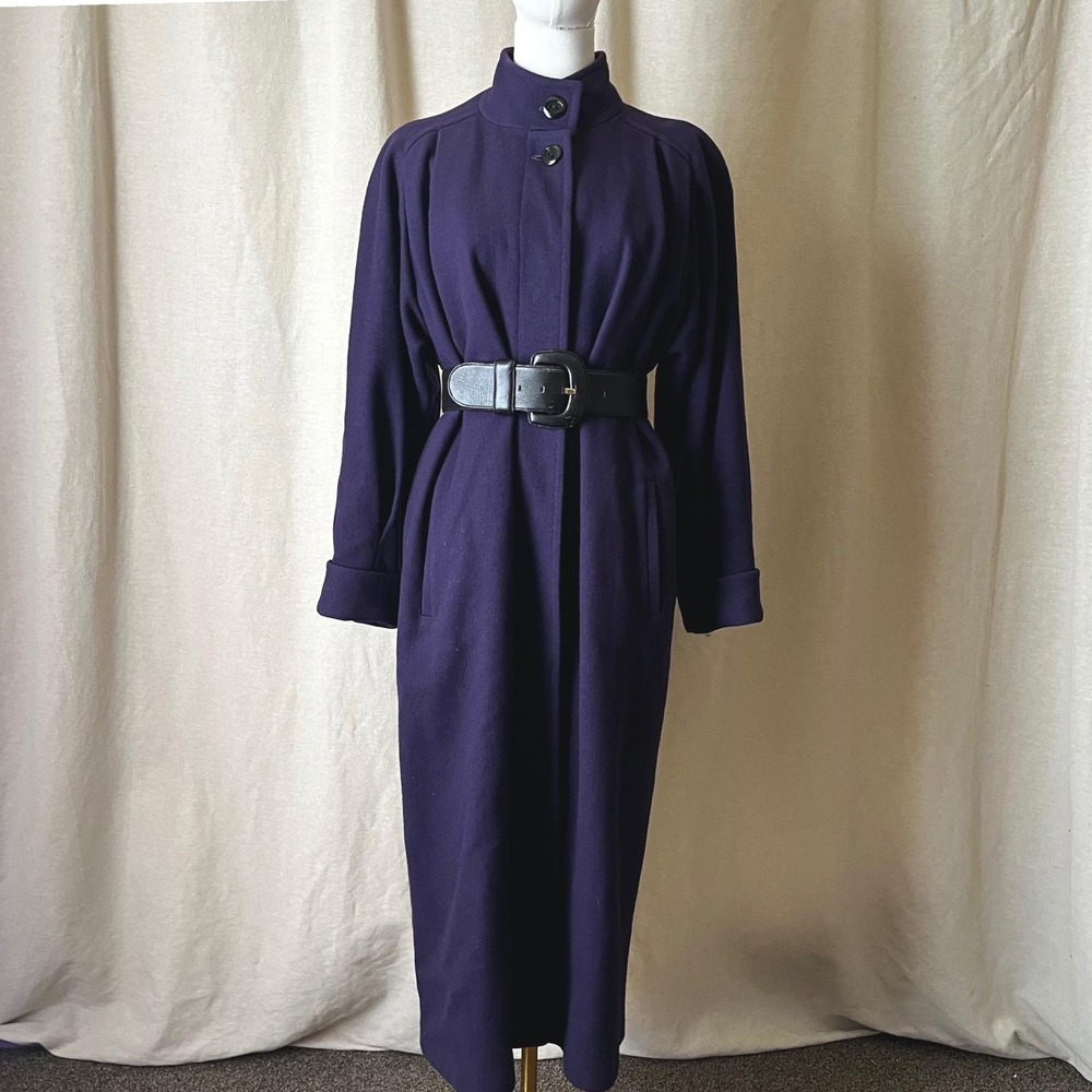 Vintage International Scene Purple Wool Cocoon‎ Coat Size L Oversized 80s